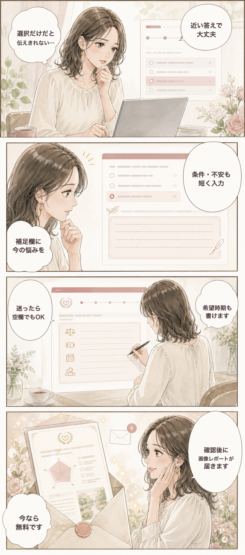 選ぶだけで終わらない。あなたの事情も反映します
